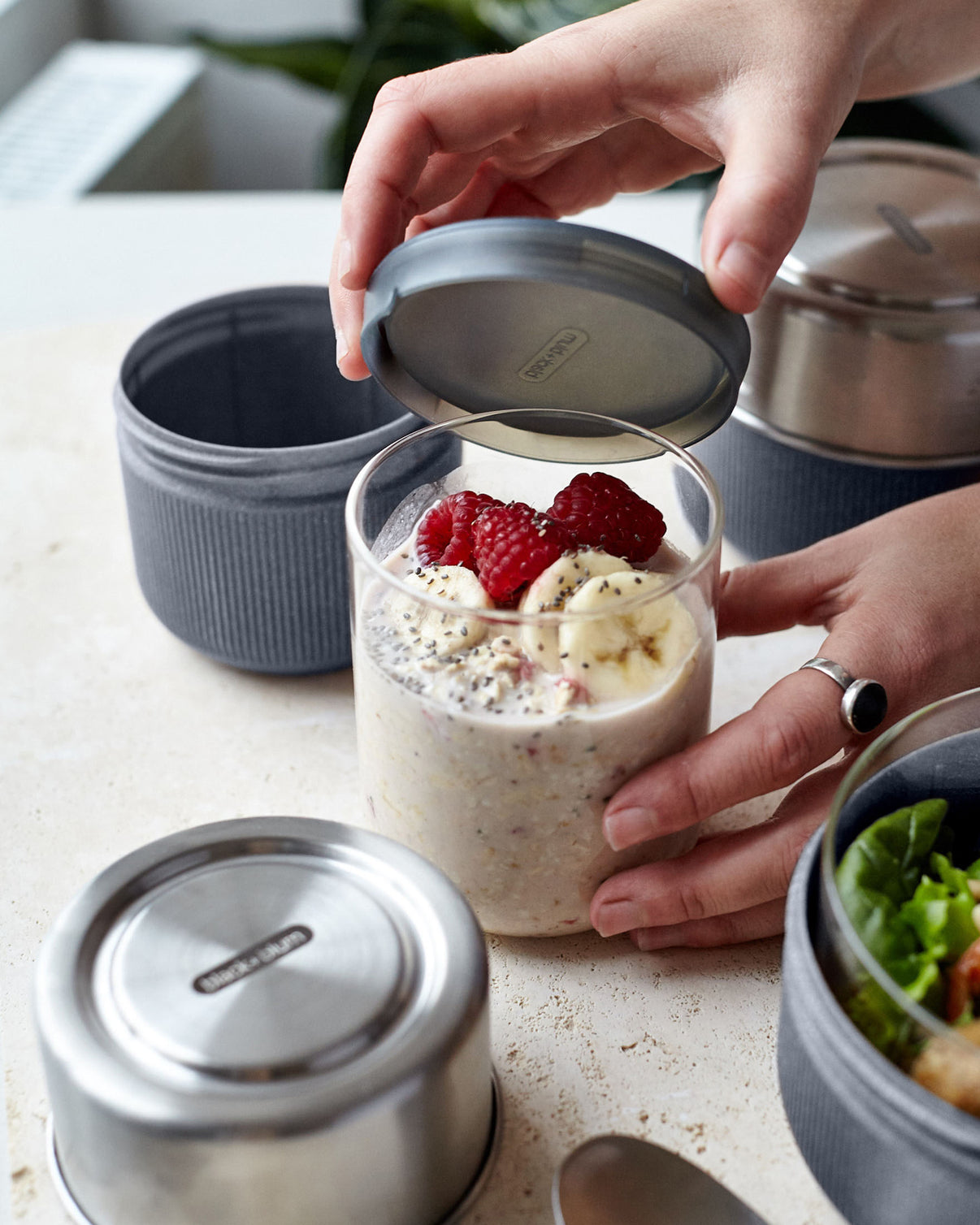 Lunch Box Black+Blum In Vetro - Impermeabile, Microonde, Base In Fibra Di Legno - Foto 6