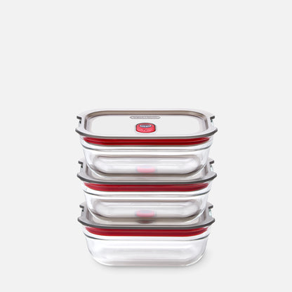 STACK + NEST GLASS FOOD CONTAINERS X3