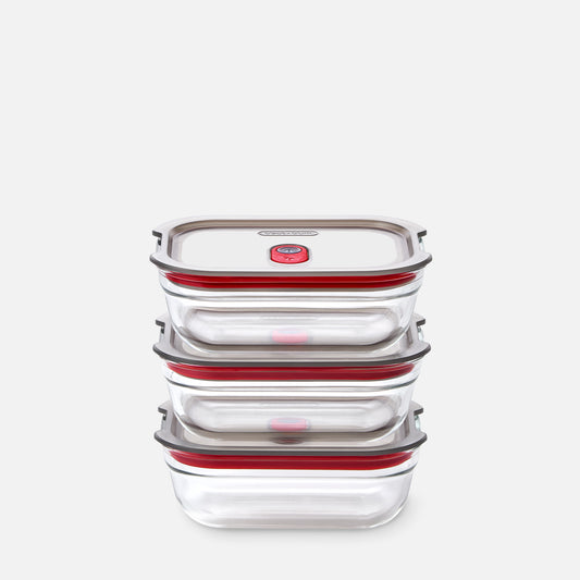 STACK + NEST GLASS FOOD CONTAINERS X3
