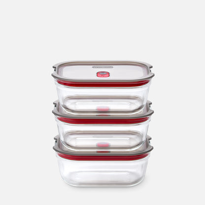 STACK + NEST GLASS FOOD CONTAINERS X3