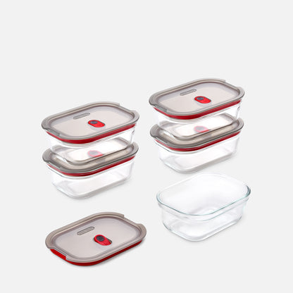 STACK + NEST GLASS FOOD CONTAINERS X5